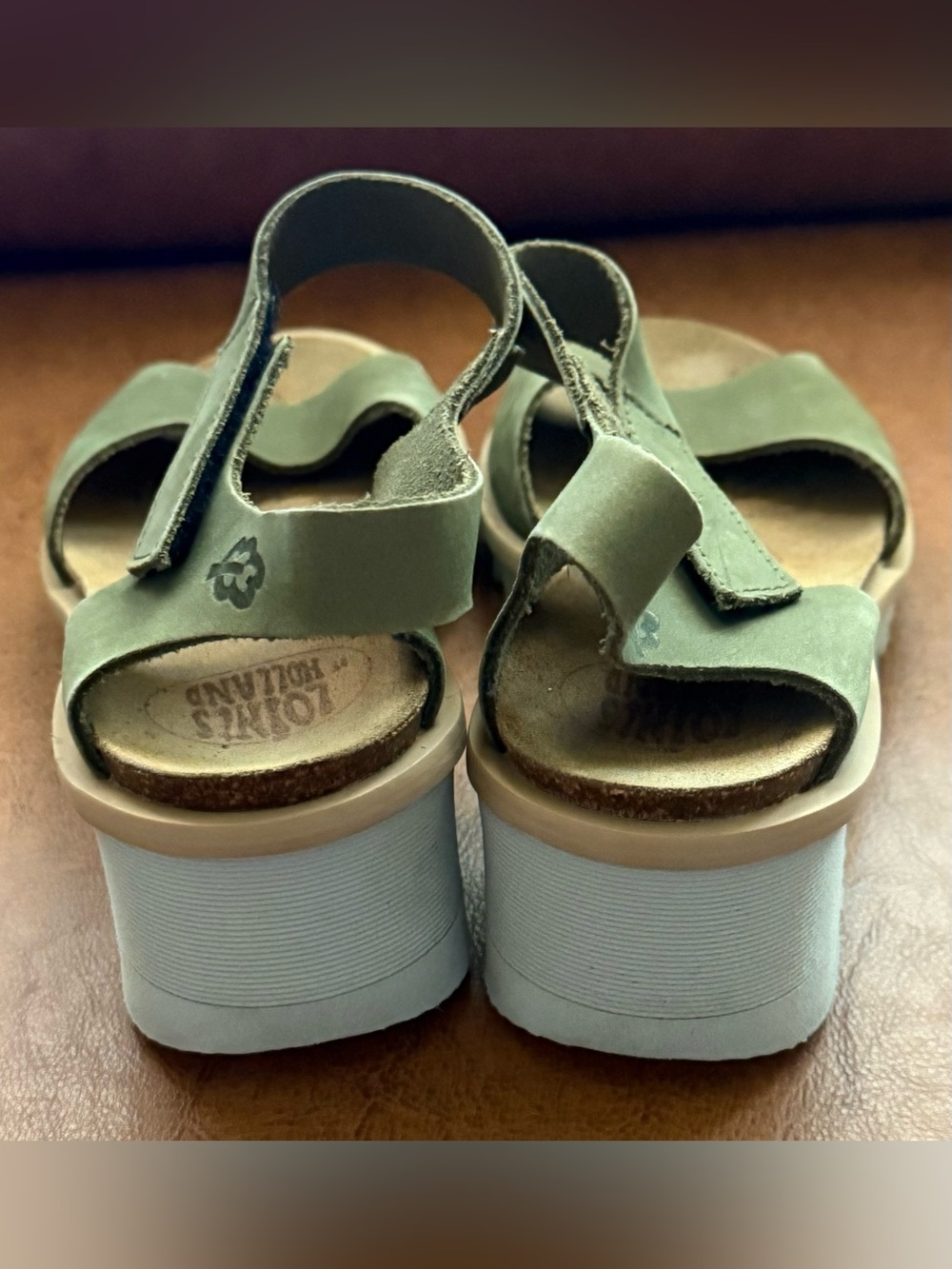Loints of Holland Baarlo Green Nubuck Platform Sandals Womens US 6 EU 37 - Picture 6 of 9